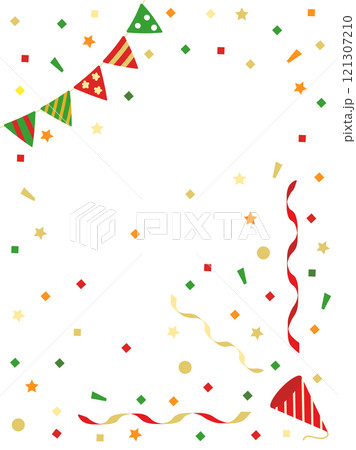 クリスマスカラーのクラッカーとガーランドと紙吹雪　縦型バージョン 121307210