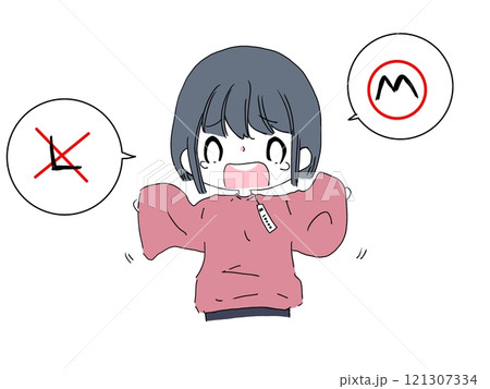 買った服がサイズ違いだったことに気付く女性のイラスト素材 