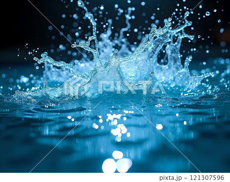 人工的な光に包まれた夜の水飛沫アートワーク 121307596