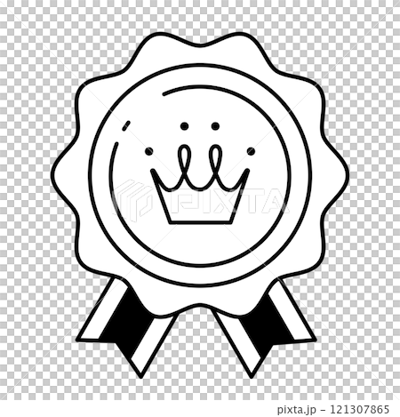 王冠の絵がついた、シンプルでかわいいメダルのベクターアイコン 121307865