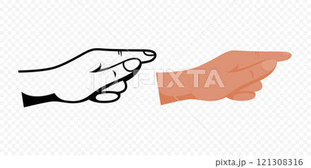 Hand Pointing With Index Finger. Design Template for Social Media, User Interfaces, Directional Signs. Flat Design With Clean Lines And Color Variations. Flat Cartoon Vector Illustration 121308316