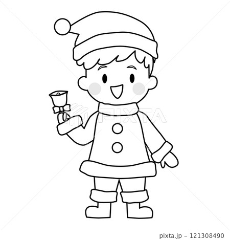 サンタの衣装の男の子の線画のイラスト サンタの衣装の男の子の線画のイラスト 121308490