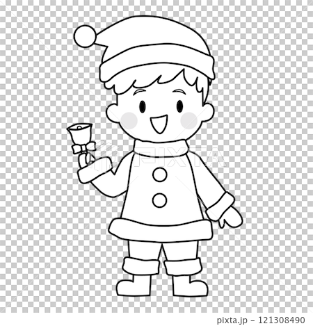 サンタの衣装の男の子の線画のイラスト サンタの衣装の男の子の線画のイラスト 121308490