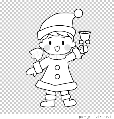 サンタの衣装の女の子の線画のイラスト サンタの衣装の女の子の線画のイラスト 121308491