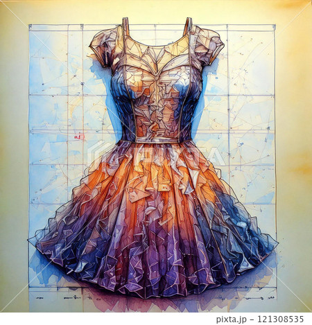 パープル系のグラデーションが美しいワンピースドレス(デッサン画) パープル系のグラデーションが美しいワンピースドレス(デッサン画) 121308535