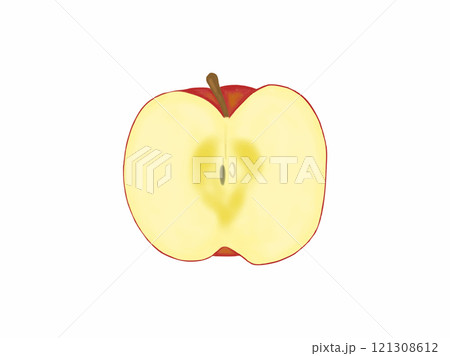 半分にカットされたリアルなりんごの絵 121308612