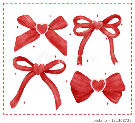 Red Coquette Valentine Bow Heart Knot Watercolor set Red Coquette Valentine Bow Heart Knot Watercolor set 121308725