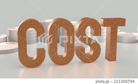 The Gold cost text and  coins for business concept 3d rendering. 121308794