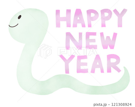 年賀状・かわいいヘビのイラストとHAPPYNEWYEAR 年賀状・かわいいヘビのイラストとHAPPYNEWYEAR 121308924