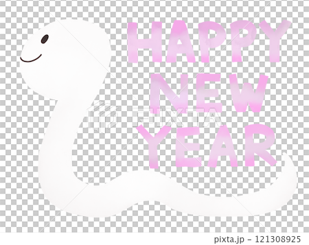 新年賀卡/可愛的白蛇插畫與新年快樂 新年賀卡/可愛的白蛇插畫與新年快樂 121308925