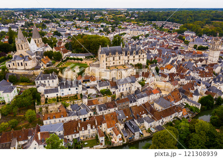 Scenic top view of the city Loches and the Royal castle Loches Scenic top view of the city Loches and the Royal castle Loches 121308939