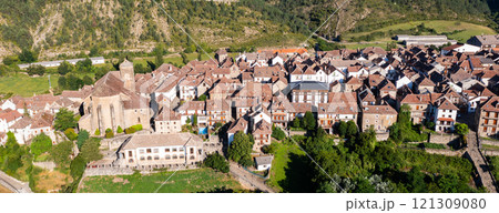 Birds eye view of the ancient Spanish city of Anso. Huesca, Spain 121309080