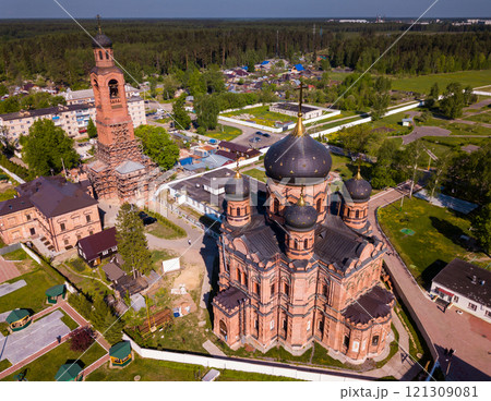 Aerial view of Guslitsky Transfiguration Monastery at city Kourovskoe. Russia 121309081