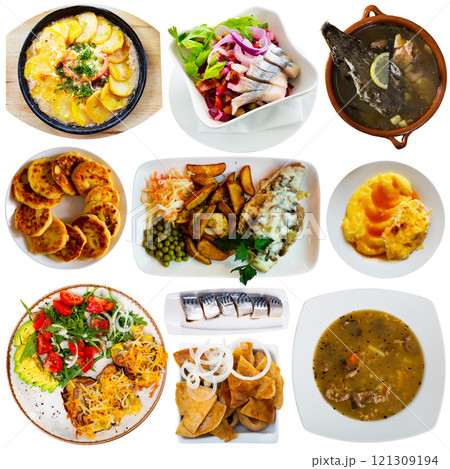 Russian dishes over white background Russian dishes over white background 121309194