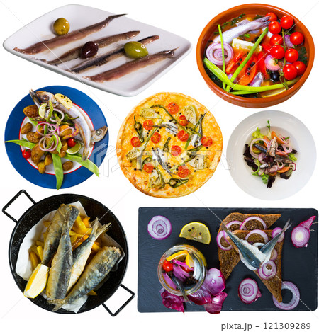 Set of small fish dishes Set of small fish dishes 121309289