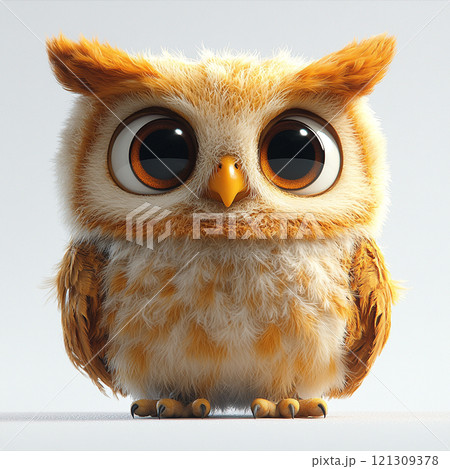かわいいフクロウの3Dキャラクターイラスト かわいいフクロウの3Dキャラクターイラスト 121309378
