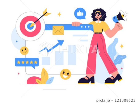 Positive Public Relations Vector Illustration featuring Successful Brand Advertising, Reputation Management, and Feedback in Digital Marketing Positive Public Relations Vector Illustration featuring Successful Brand Advertising, Reputation Management, and Feedback in Digital Marketing 121309523