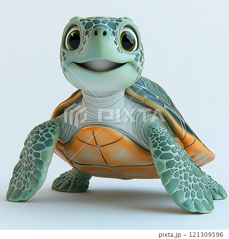 かわいいウミガメの3Dキャラクターイラスト 121309596