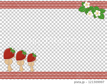 Message card with illustrations of strawberry flowers and rabbits Message card with illustrations of strawberry flowers and rabbits 121309997