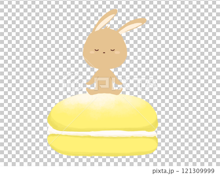 Illustration of a rabbit sitting on sweets Illustration of a rabbit sitting on sweets 121309999