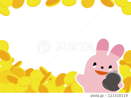 財布を持ったウサギとコインのフレーム_表情あり 財布を持ったウサギとコインのフレーム_表情あり 121310119