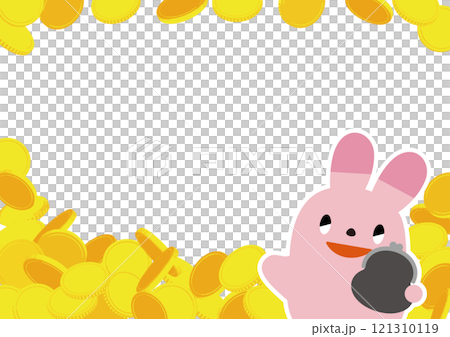 財布を持ったウサギとコインのフレーム_表情あり 財布を持ったウサギとコインのフレーム_表情あり 121310119