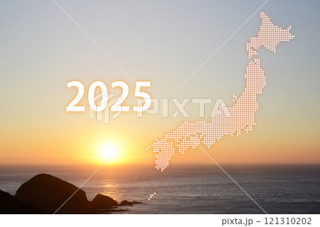 朝日にドット構成の日本 合成 朝日にドット構成の日本 合成 121310202