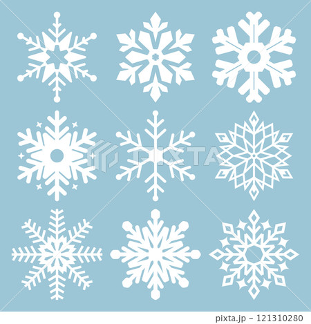 Snowflake icons. Snowflake Vectors. Snowflakes set. Background for winter and christmas theme. Snowflake icons Isolated on Blue Background. Vector illustration. Elements for design. EPS10. 121310280