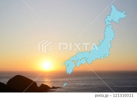 朝日にドット構成の日本　合成 121310311