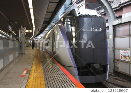 午後の東京駅に停車中の特急あずさ号：E353系電車 121310607