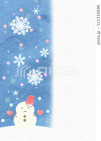 冬イメージ　かわいい雪だるまのある風景フレーム・背景素材（はがきサイズ） 121310696