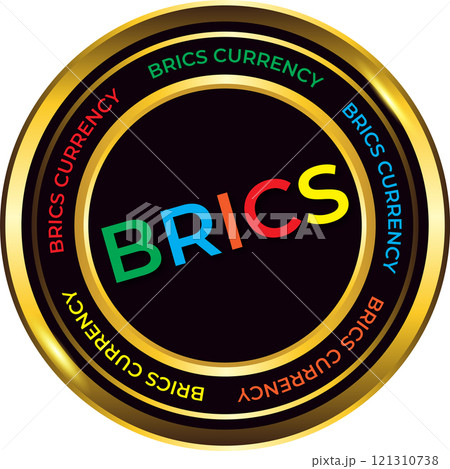 3D coin colorful BRICS Currency symbol 121310738