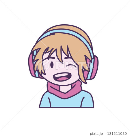 Cute Gamer Boy Cartoon Character Wearing Headset with Happy Smile Expression 121311080