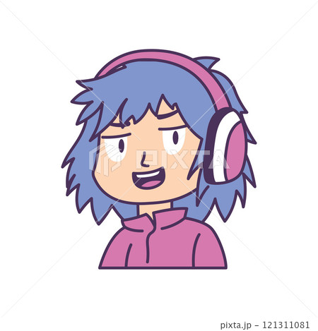 Cute Gamer Boy Cartoon Character Wearing Headset with Happy Smile Expression Cute Gamer Boy Cartoon Character Wearing Headset with Happy Smile Expression 121311081