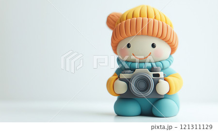 粘土細工風のカメラを持つ可愛い男の子の3Dイラスト 121311129