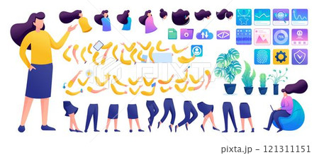 Constructor for creating a Young Girl N8. Create your own character with a Set of hands and feet. Flat 2D characters 121311151