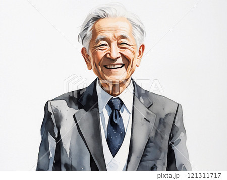 水彩画風　カメラ目線の80歳男性 121311717