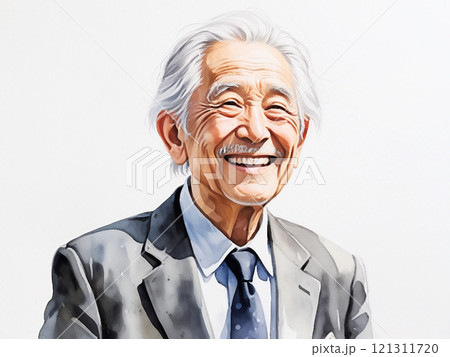 水彩画風　笑顔の80歳学者 121311720