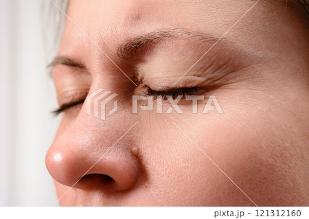 Close-up of a woman's face with closed eyes. Close-up of a woman's face with closed eyes. 121312160