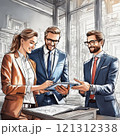 Business colleagues reviewing a tablet in office setting 121312338