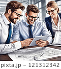 Business colleagues reviewing a tablet in office setting 121312342