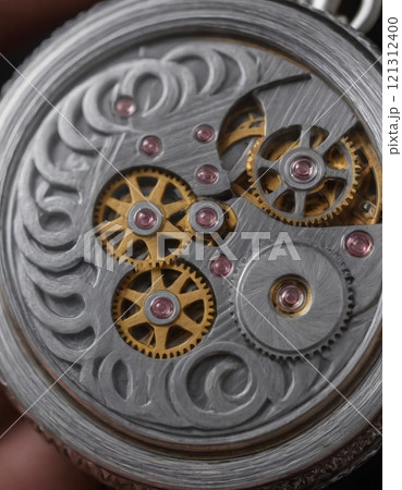 vintage watch mechanism close up 121312400