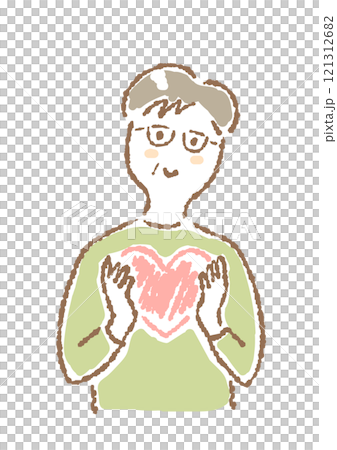 一位老人抱著一顆心的簡單手繪插圖 一位老人抱著一顆心的簡單手繪插圖 121312682