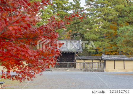 秋の京都 京都御苑 真っ赤なモミジと仙洞御所正門 秋の京都 京都御苑 真っ赤なモミジと仙洞御所正門 121312762