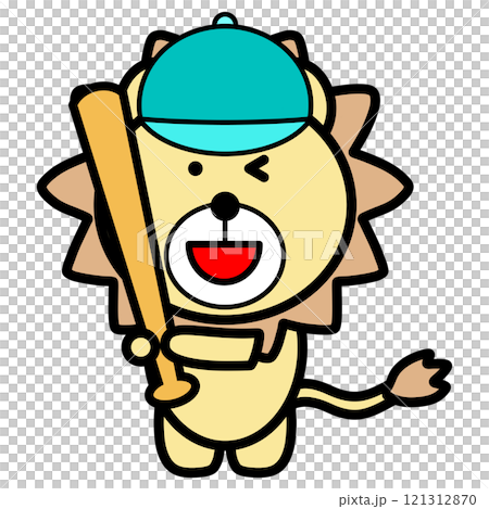 野球バットを持つライオンのイラスト 121312870