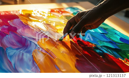 A hand painting vibrant colors on a canvas. 121313137