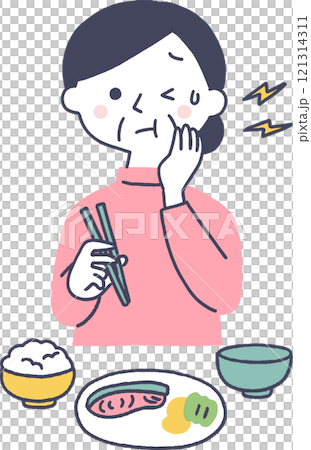 食事中に歯が痛くなるシニア女性 121314311