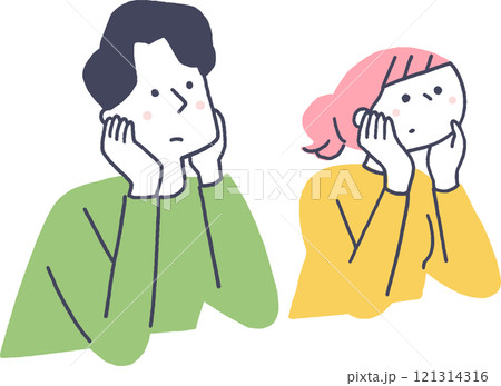 頬杖をつく若い男女 頬杖をつく若い男女 121314316