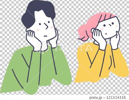 頬杖をつく若い男女 頬杖をつく若い男女 121314316