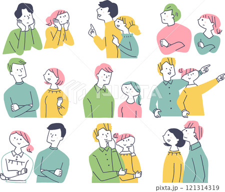 色々なポーズの若い男女のセット 121314319